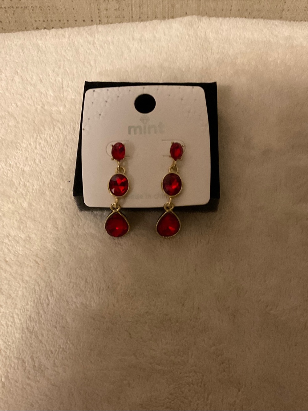 Mint Gold-Tone Red Triple Drop Earrings